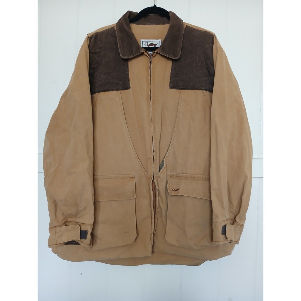 VTG Duxbak Full Zip Corduroy Long Sleeve Hunting Jacket w/ Pockets Mens‎ L Khaki